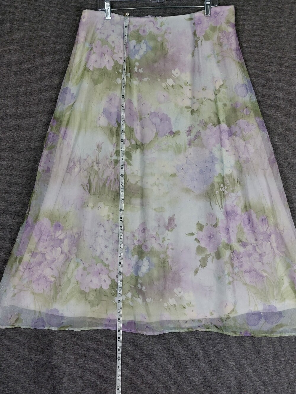 DRESS BARN WOMENS CREAM PURPLE GREEN WATERCOLOR FLORAL FAIRY ALINE MIDI SKIRT 18 - Picture 4 of 7